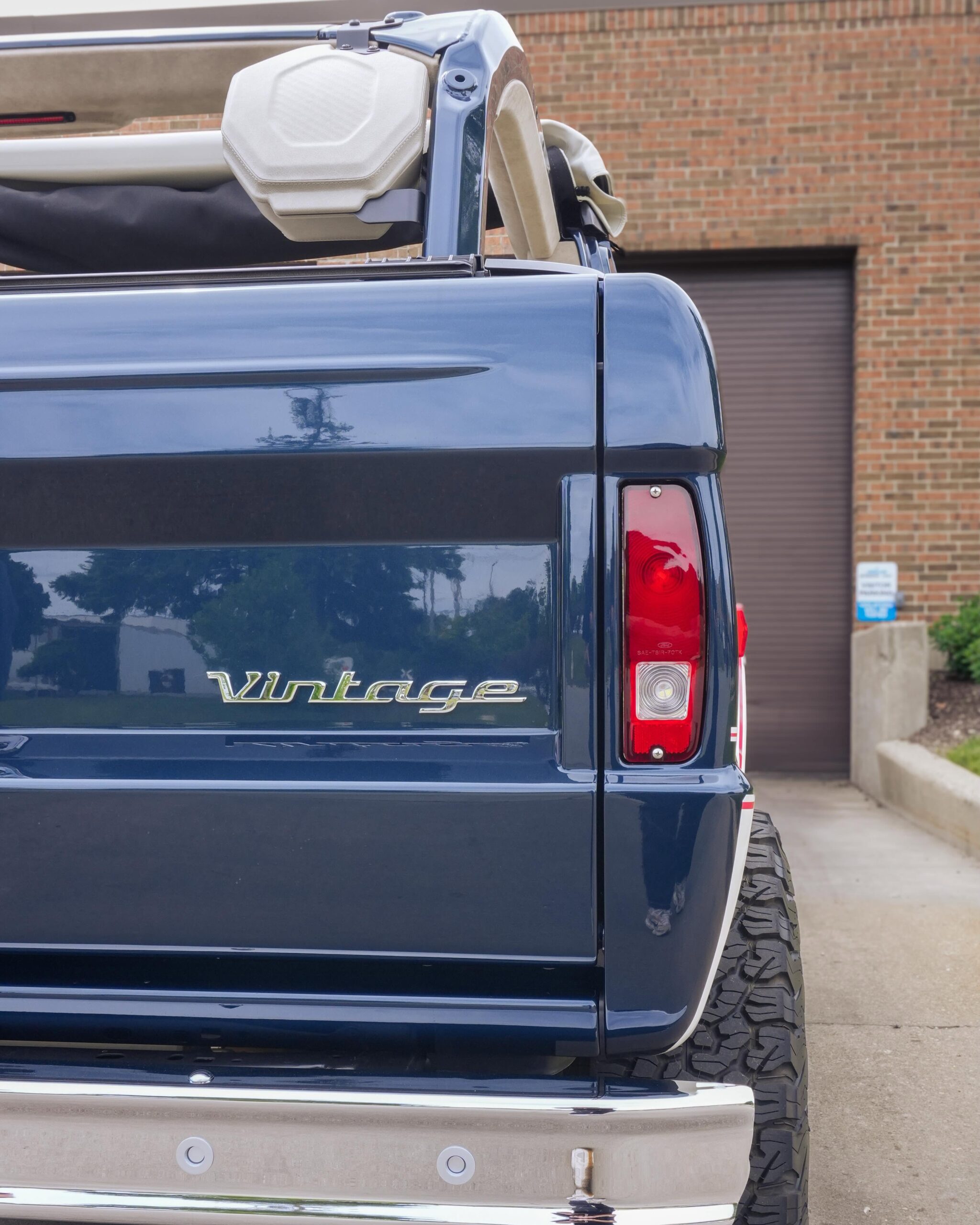 Rear tailgate of Bronco showing Vintage badge and flawless corrected paint
