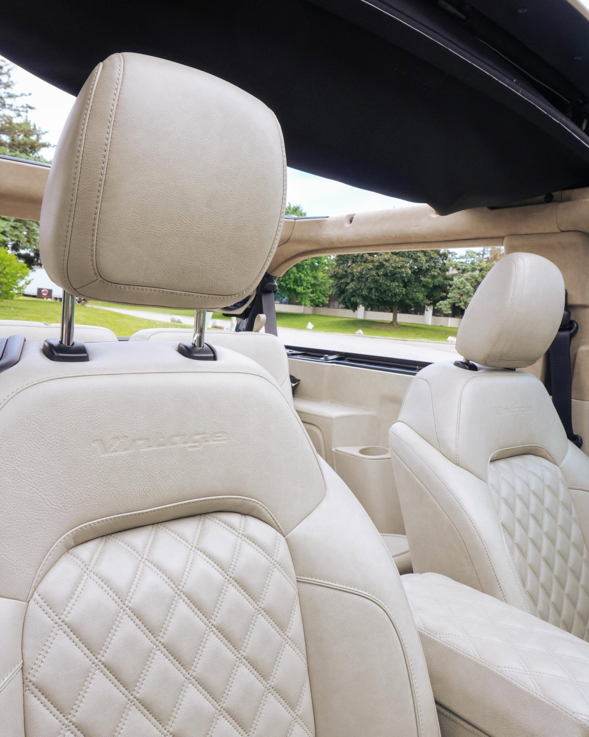 Custom diamond quilted white leather interior inside 2025 Ford Bronco