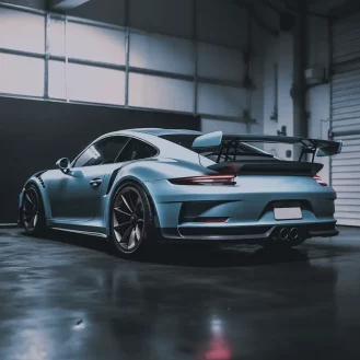 picture of silver porsche in an automotive studio